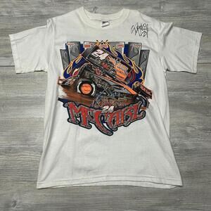 Terry McCari Racing Shirt Mens Medium White Short Sleeve Double Sided Autograph